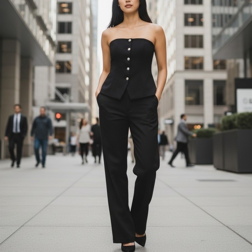 Veronica Beard Forman Bustier Top 12 Black Strapless Crest Button Tailored Chic - Picture 1 of 12